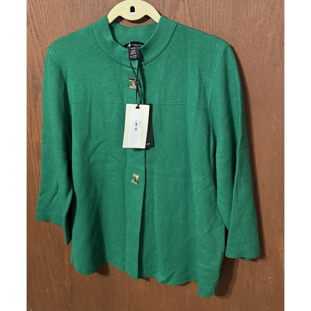 NWT Alison Sheri Green Snap Up Cardigan Sweater Chunky Buttons NEW Sz XL TubD5